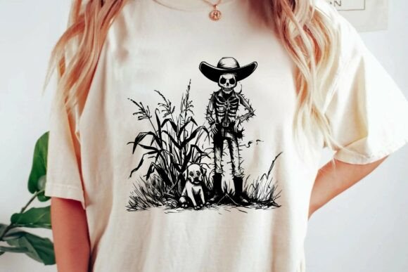 Download Vintage Horror Skeleton Cowboy Wild West Gothic Illustration PNG - Horror Collection