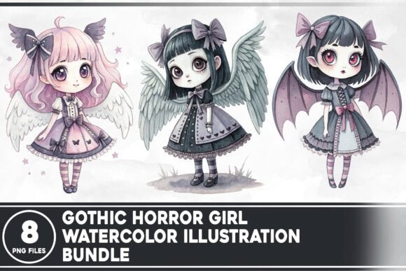 Download Gothic Horror Girl Watercolor Bundle - Horror Collection