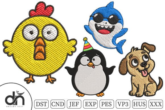 Download 4 Funny Animal Friends Embroidery Design - Funny animal Collection